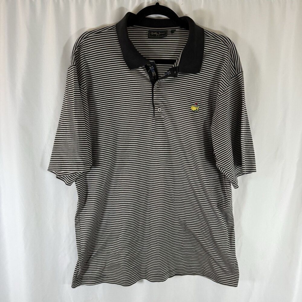 Bobby Jones Masters Polo Men's Large Black White Striped Short Sleeve Collared